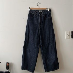 Dark blue, wide legged jeans